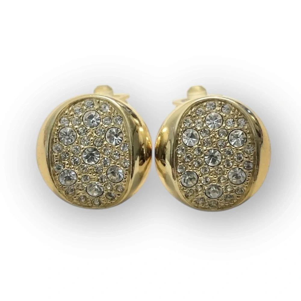 DIOR Vintage Signed Gold-tone Crystal Clip-on Earrings